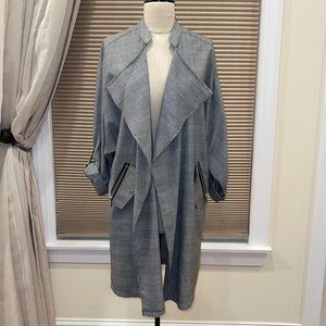 New Look Black & White Plaid Waterfall Duster Coat
